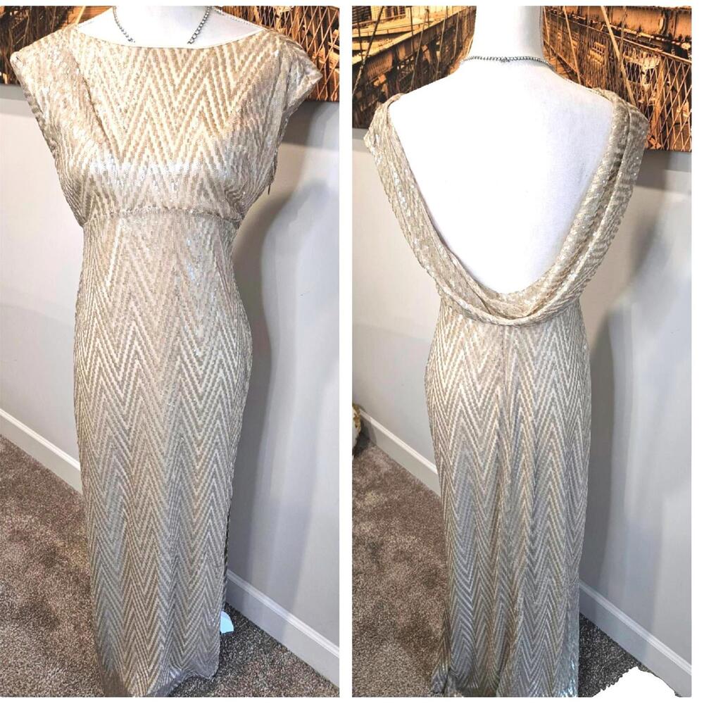 Jessica Simpson Vintage Inspired Backless Sequin Evening Gown Size 6